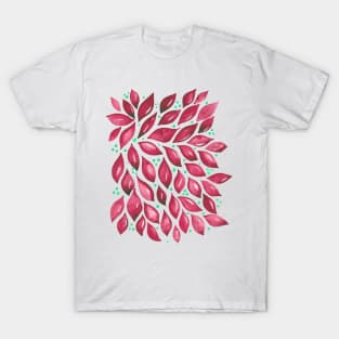 Abstract leaves and dots - pink T-Shirt